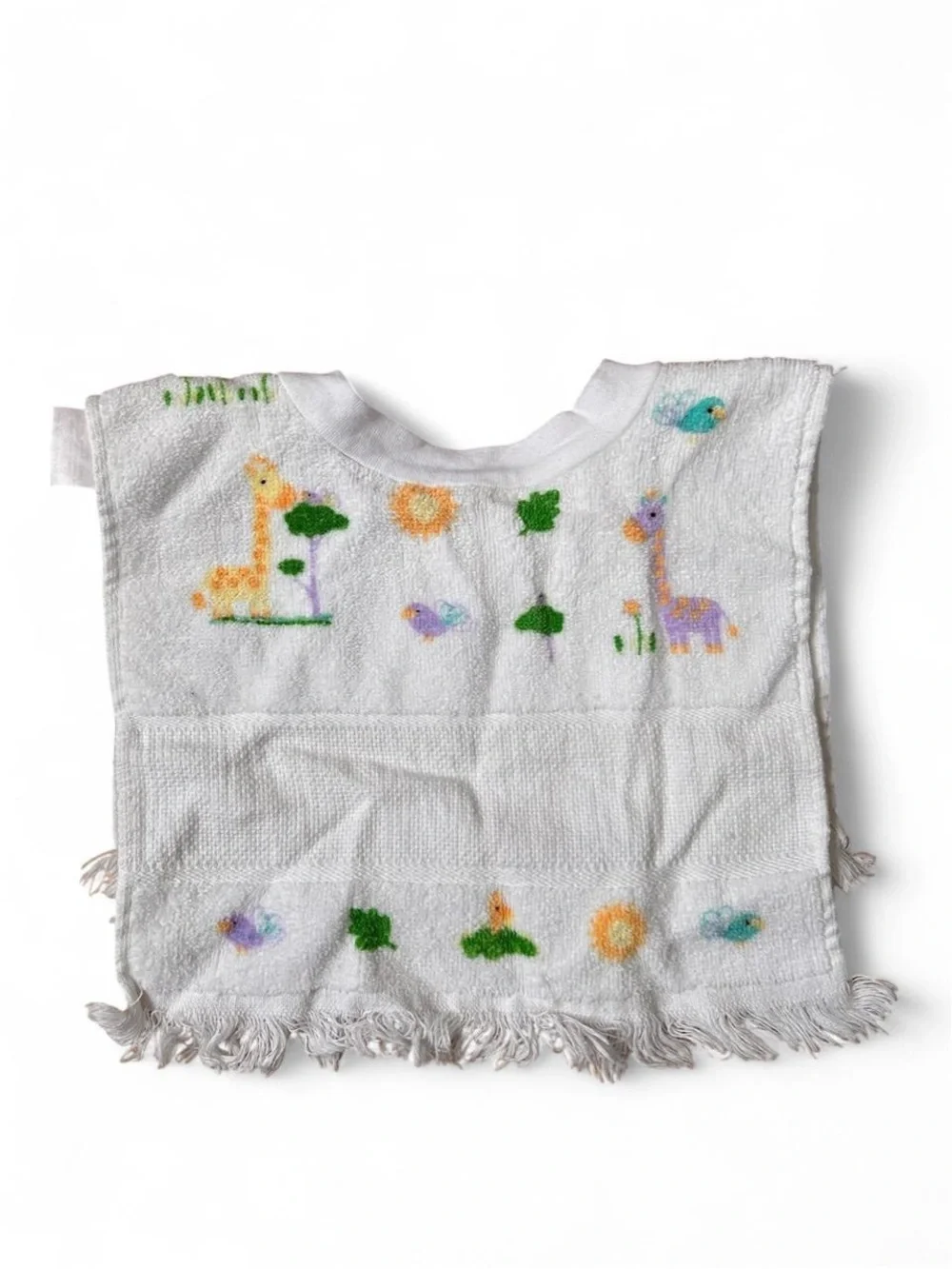 Vintage 100% Cotton Soft Baby Bib Fringe Pullover Towel Western Safari Whimsical